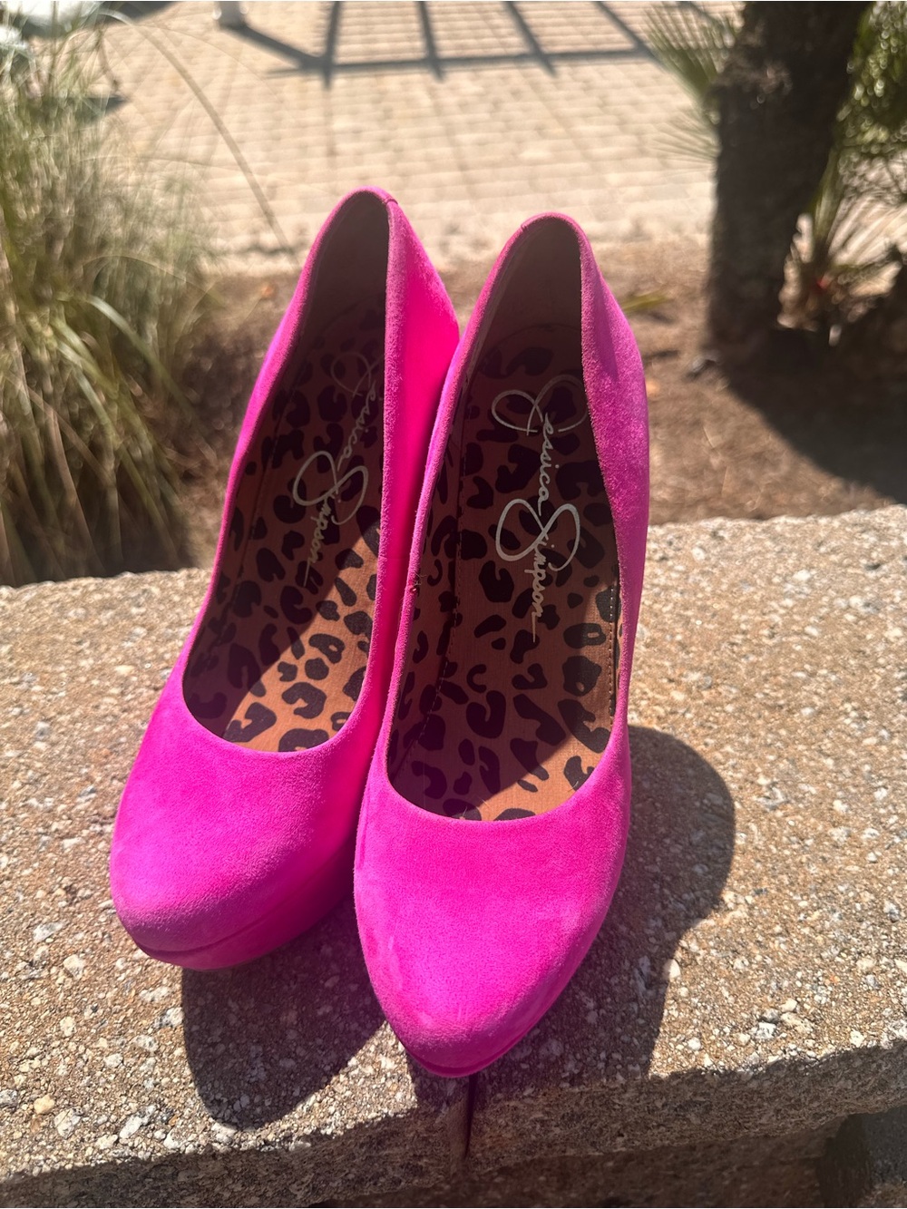 Jessica Simpson Waleo Hot Pink Suede Platform Pumps- Leopard Insole